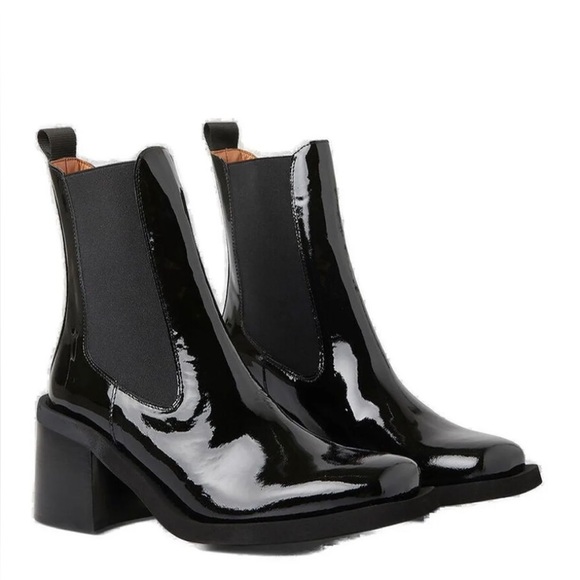 GANNI Patent Leather Mid-Calf Chelsea Boots size 39 - Picture 1 of 5